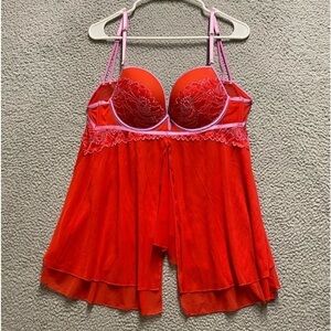 Auden Lingerie Womens Medium Red Purple Babydoll Lace Satin